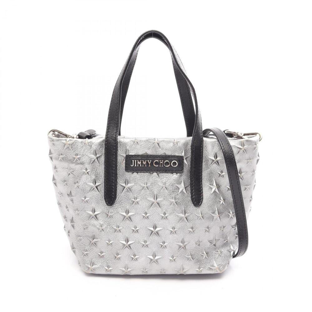 Jimmy Choo MINISARA Star Studded 2-Way Handbag, Leather, Women's, Silver/Black